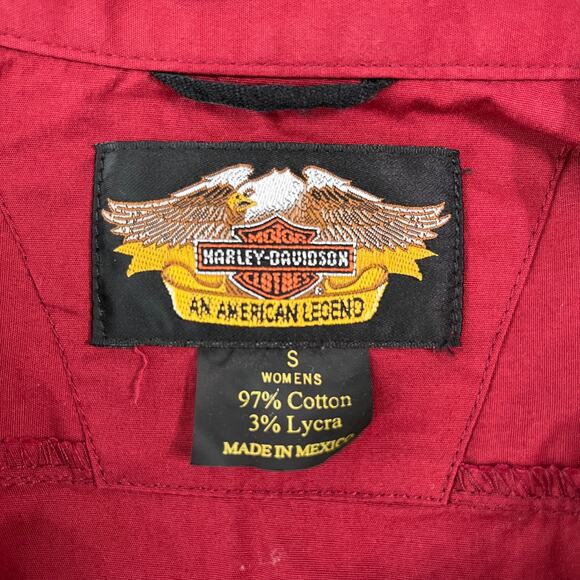 Harley Davidson Shirt Womens‎ Small Red Button Up Long Sleeves Biker Motorcycle - Picture 6 of 9